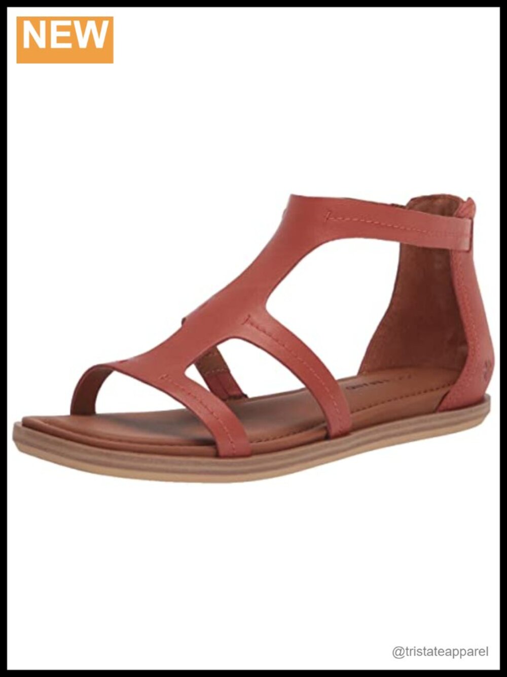 Leather Flat Sandal with Zip Closure and Arch Support